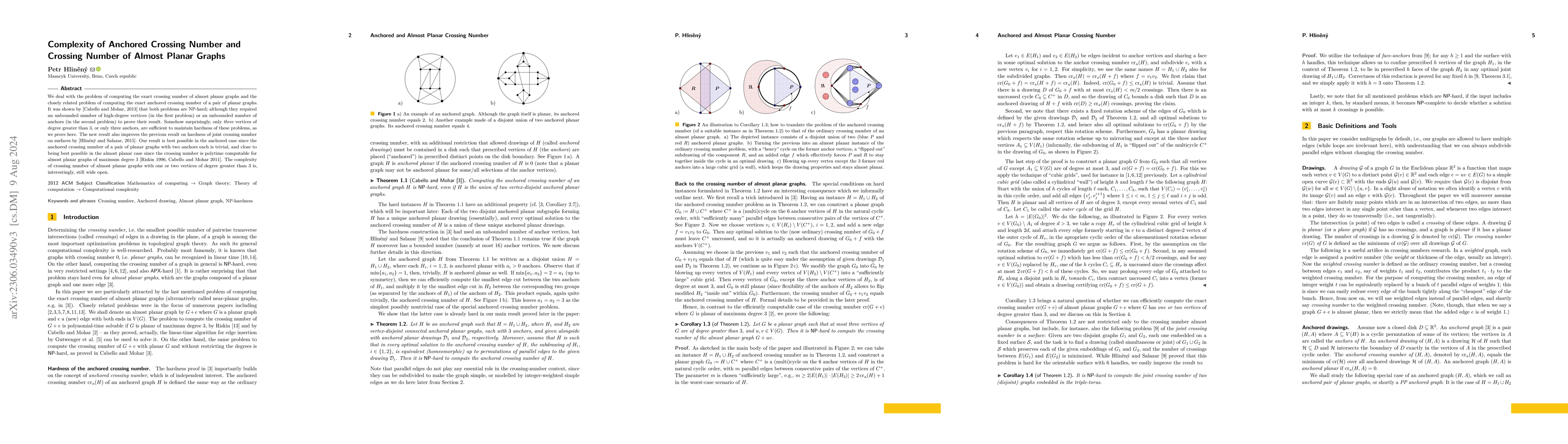 Thumbnail for Complexity of Anchored Crossing Number and Crossing Number of Almost
  Planar Graphs