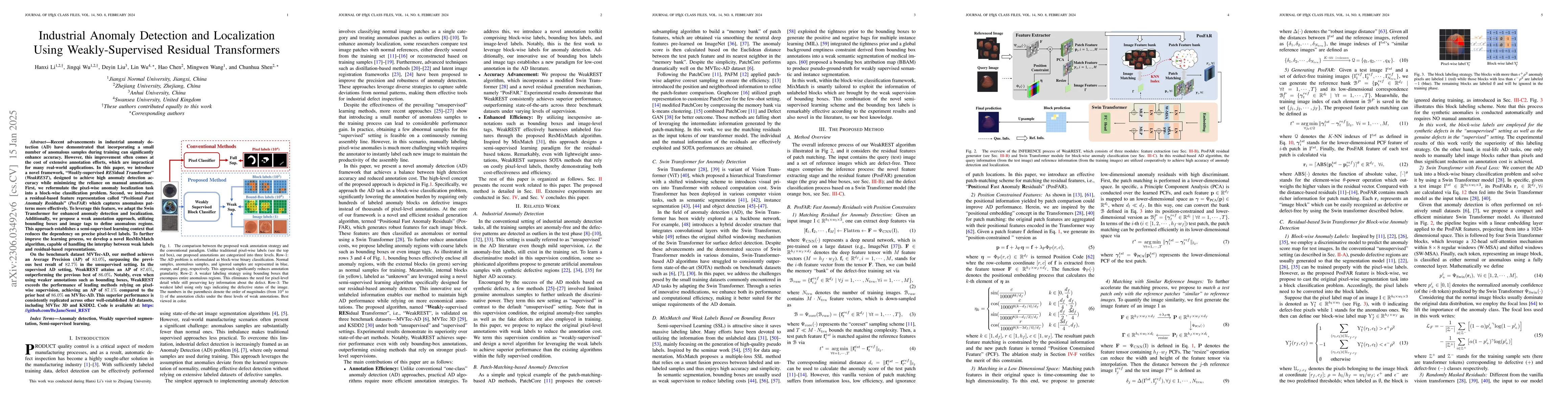 Thumbnail for Industrial Anomaly Detection and Localization Using Weakly-Supervised
  Residual Transformers