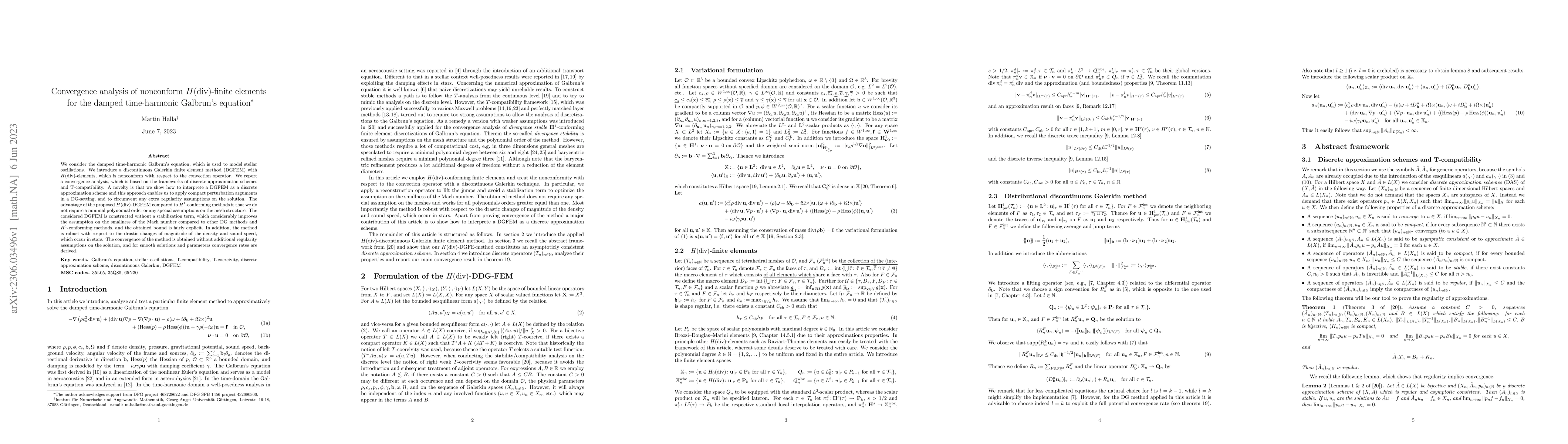 Thumbnail for Convergence analysis of nonconform $H(\operatorname{div})$-finite
  elements for the damped time-harmonic Galbrun's equation
