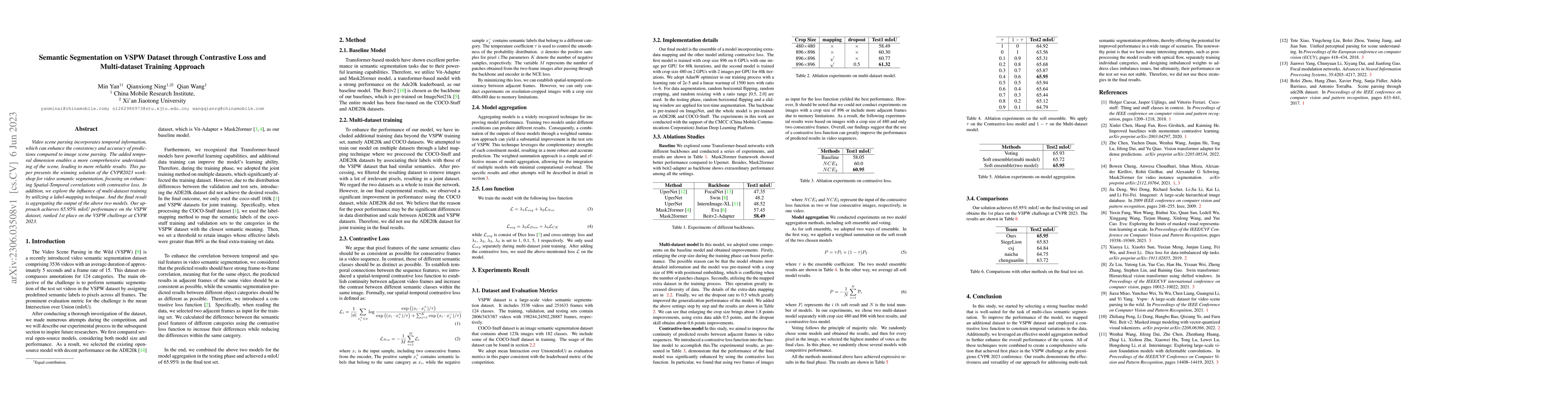Thumbnail for Semantic Segmentation on VSPW Dataset through Contrastive Loss and
  Multi-dataset Training Approach