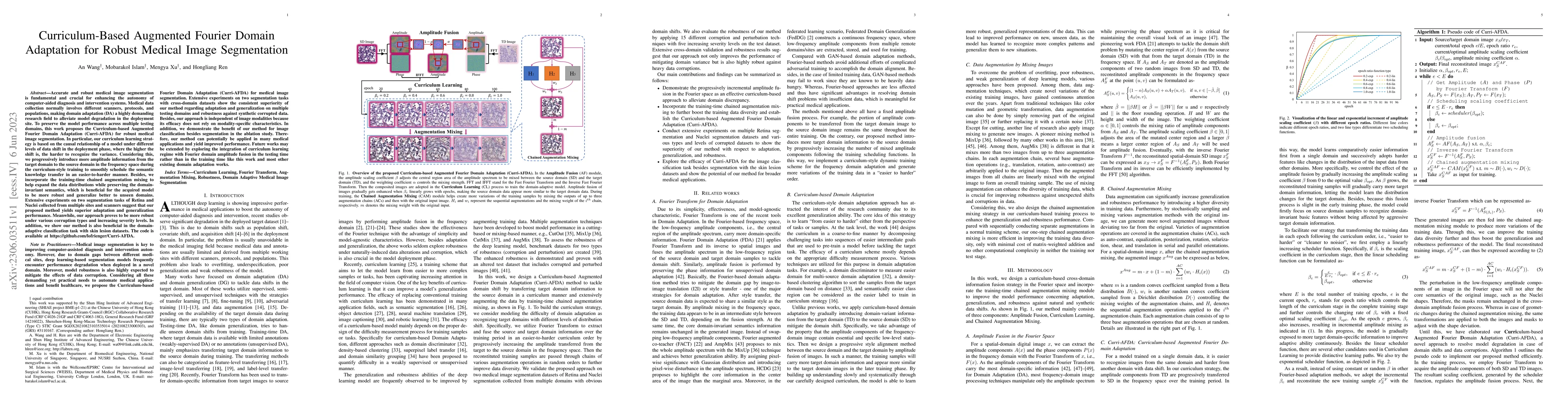Thumbnail for Curriculum-Based Augmented Fourier Domain Adaptation for Robust Medical
  Image Segmentation