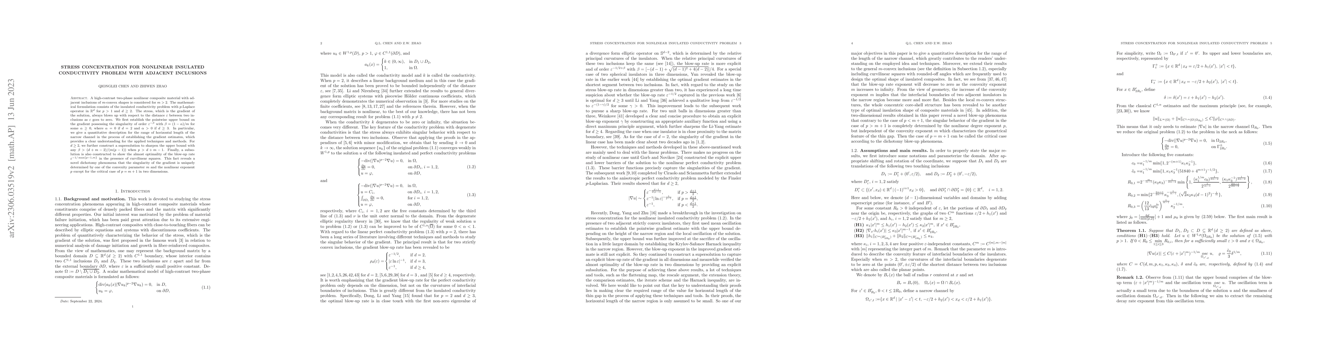 Thumbnail for Stress concentration for nonlinear insulated conductivity problem with
  adjacent inclusions