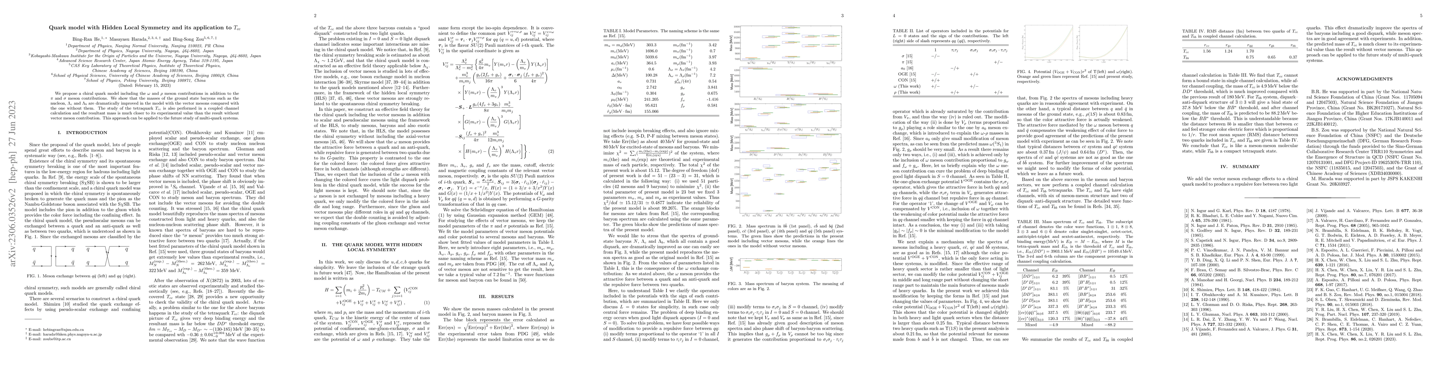 Thumbnail for Quark model with Hidden Local Symmetry and its application to $T_{cc}$