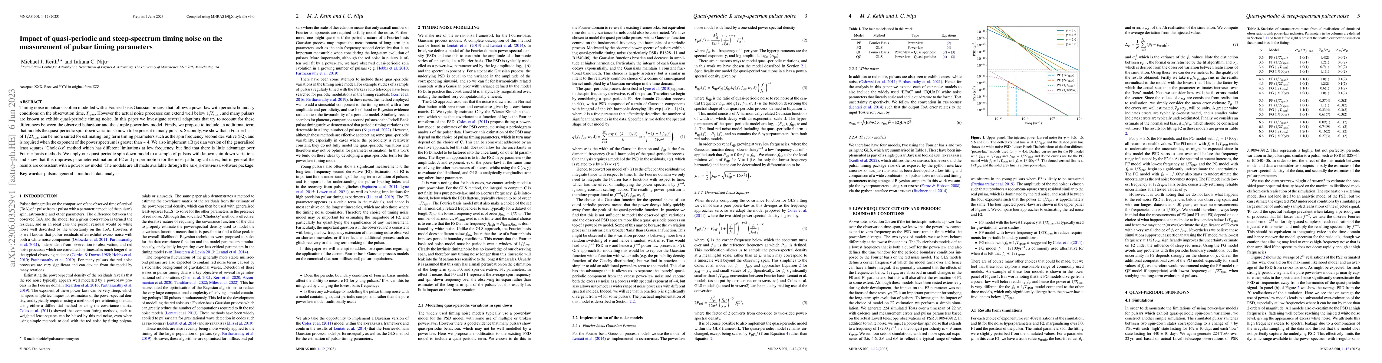 Thumbnail for Impact of quasi-periodic and steep-spectrum timing noise on the
  measurement of pulsar timing parameters