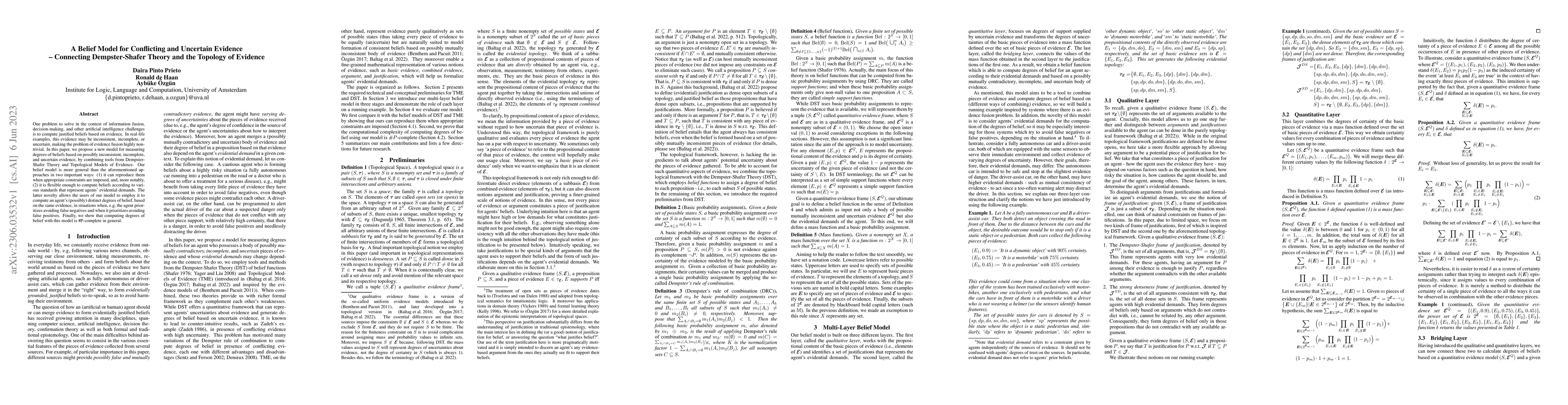 Thumbnail for A Belief Model for Conflicting and Uncertain Evidence -- Connecting
  Dempster-Shafer Theory and the Topology of Evidence