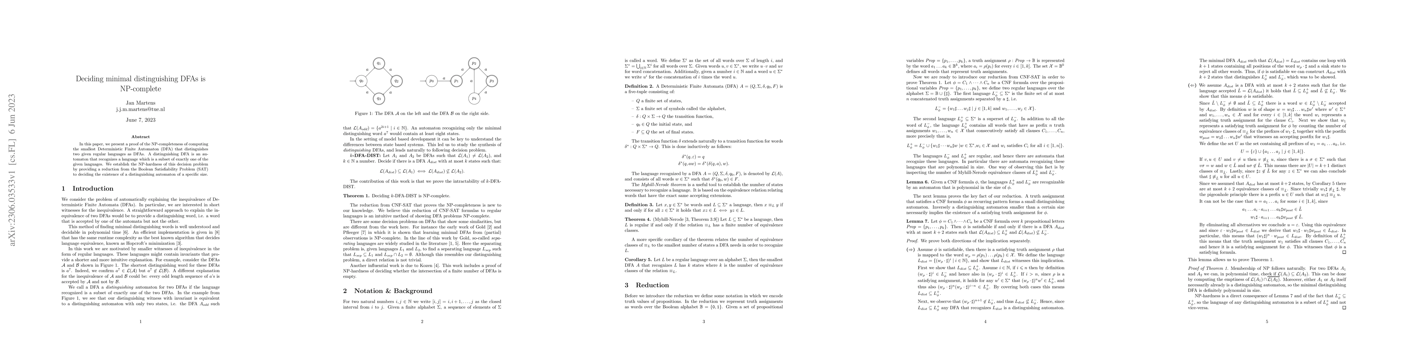 Thumbnail for Deciding minimal distinguishing DFAs is NP-complete