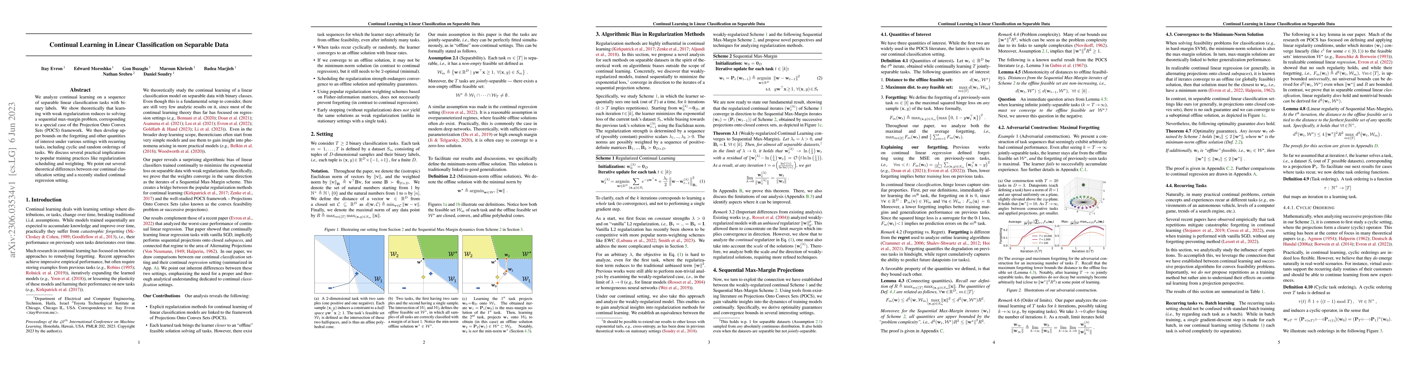 Thumbnail for Continual Learning in Linear Classification on Separable Data