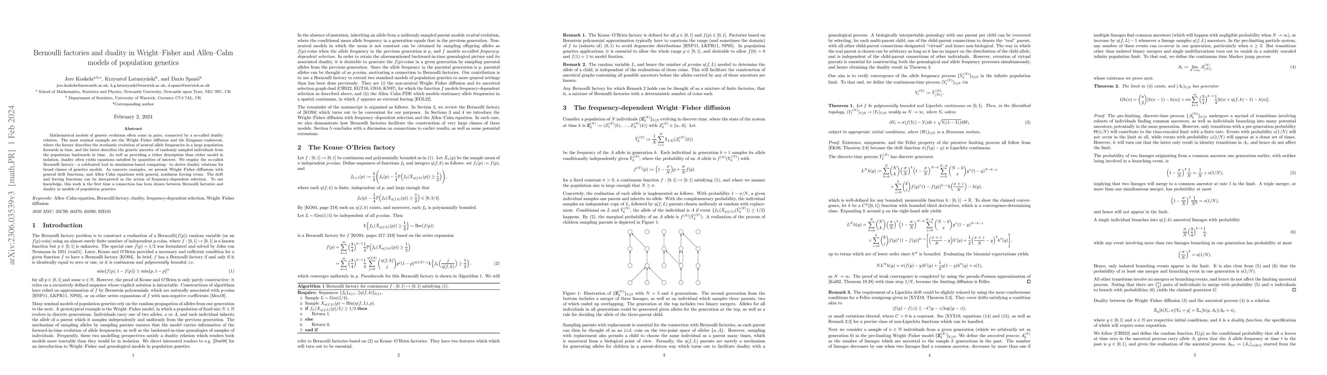 Thumbnail for Bernoulli factories and duality in Wright-Fisher and Allen-Cahn models
  of population genetics