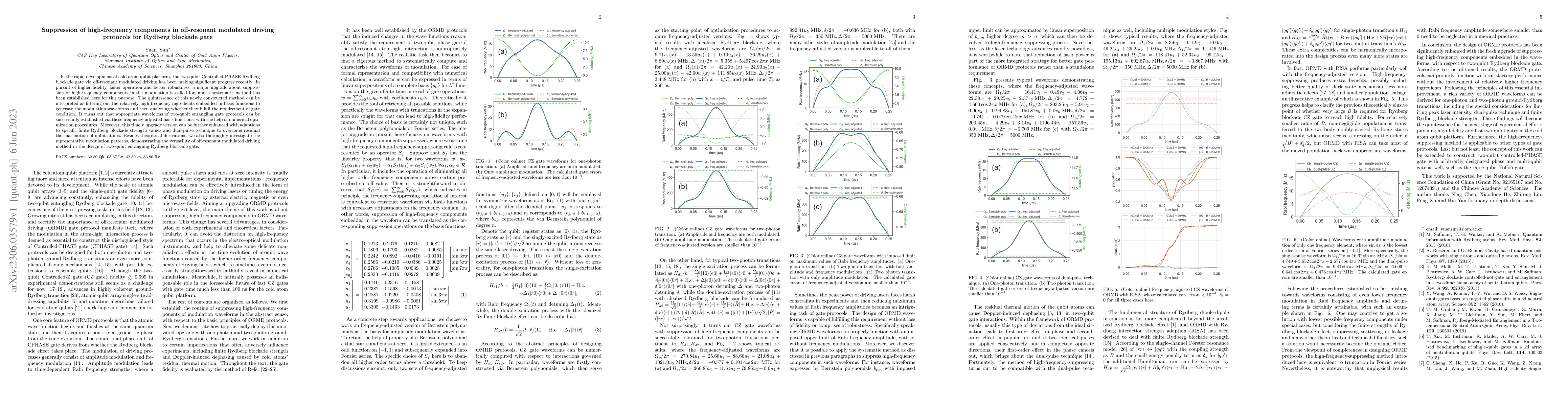 Thumbnail for Suppression of high-frequency components in off-resonant modulated
  driving protocols for Rydberg blockade gate