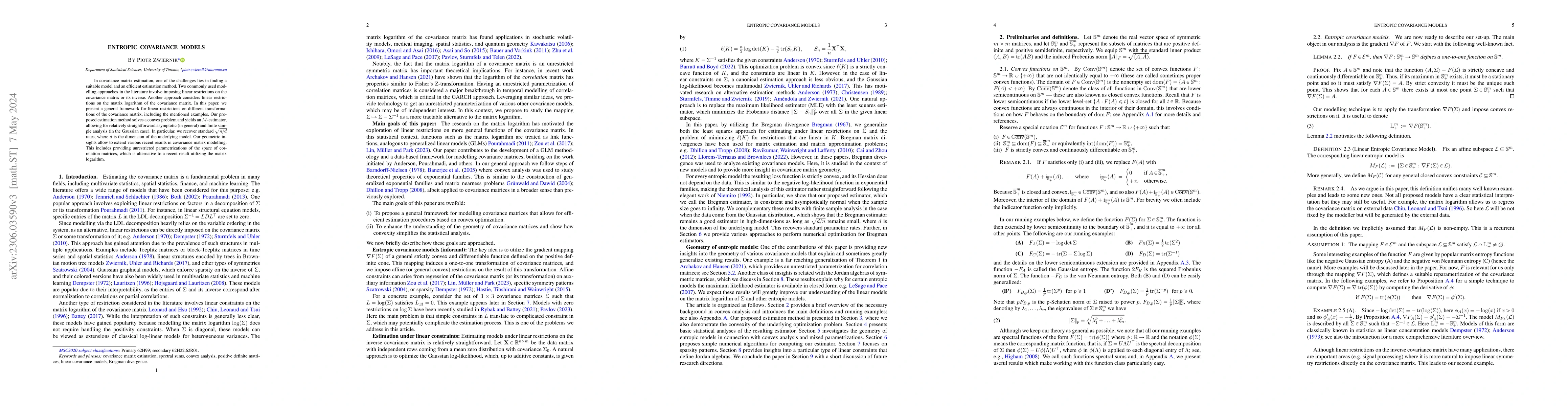 Thumbnail for Entropic covariance models