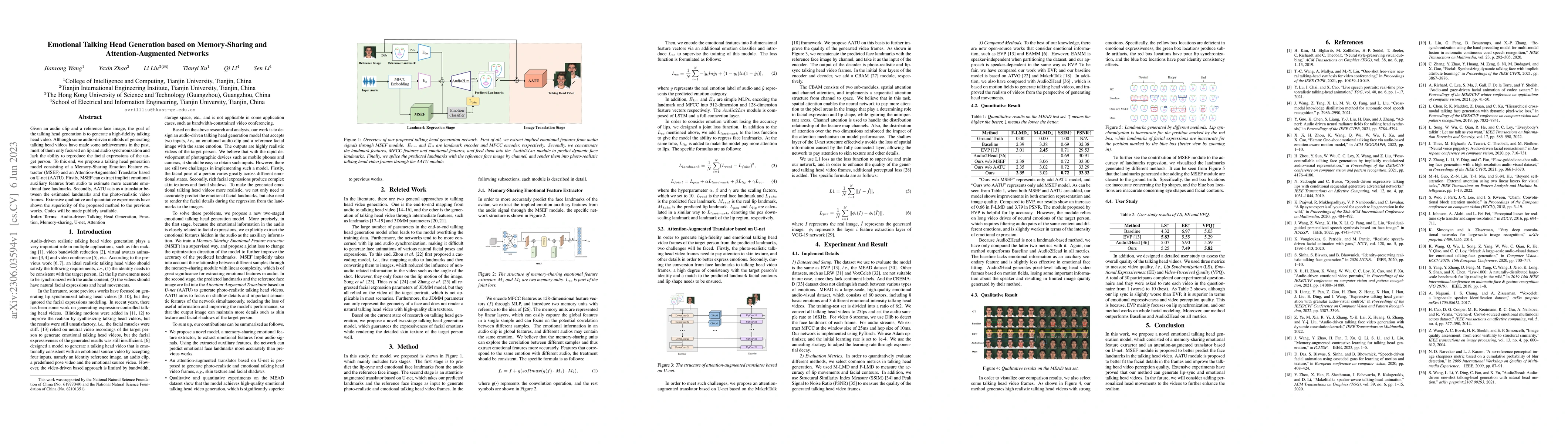 Thumbnail for Emotional Talking Head Generation based on Memory-Sharing and
  Attention-Augmented Networks