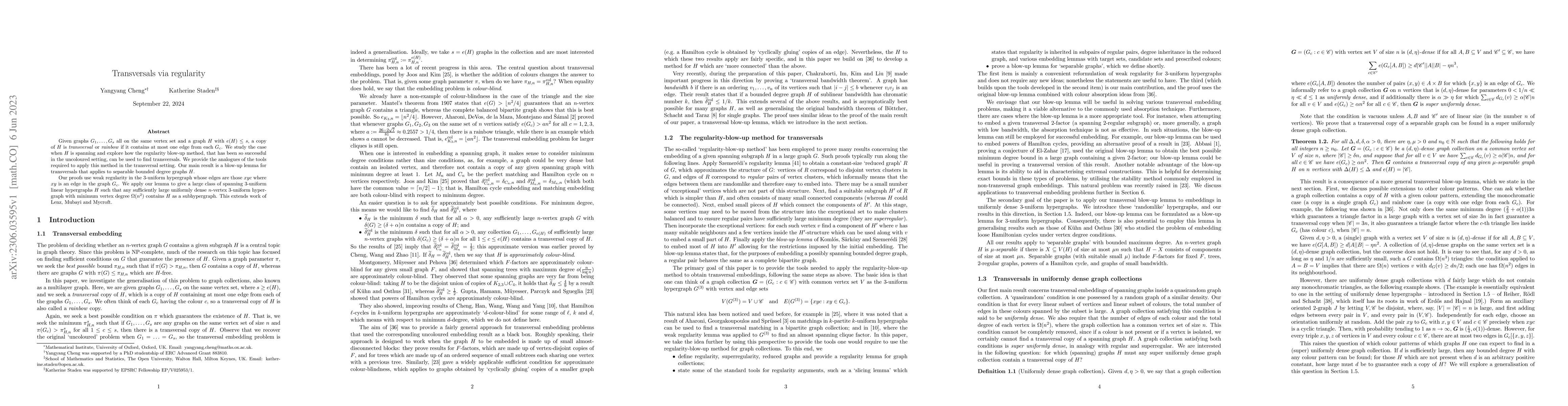 Thumbnail for Transversals via regularity