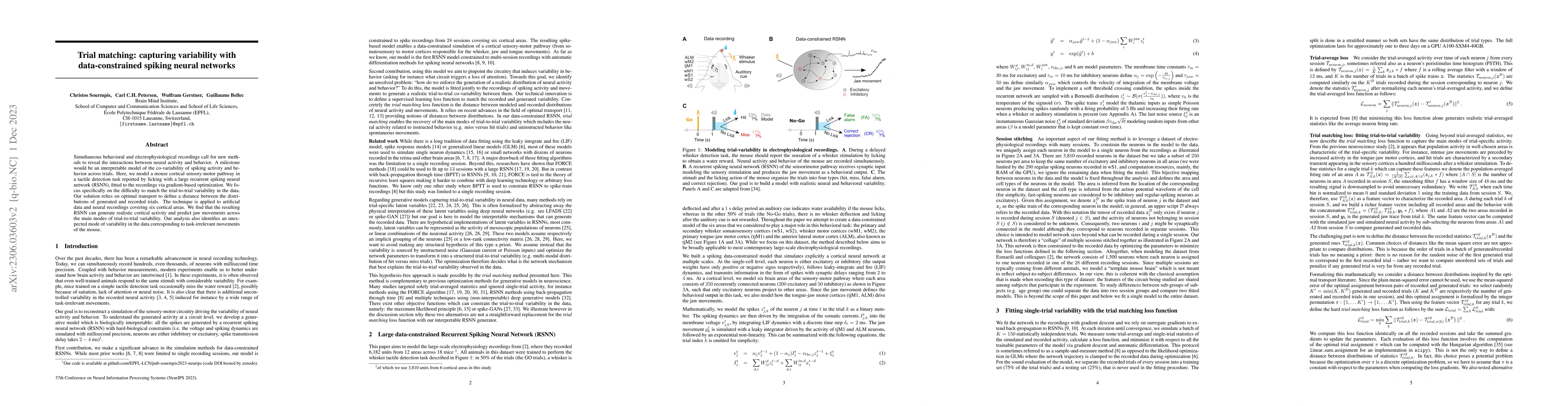 Thumbnail for Trial matching: capturing variability with data-constrained spiking
  neural networks