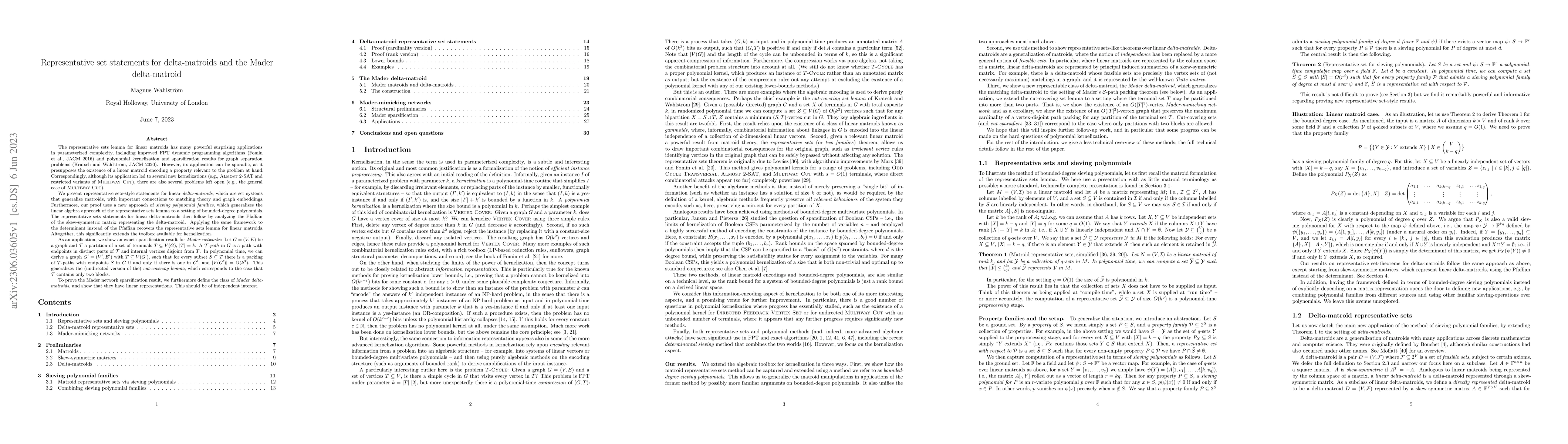 Thumbnail for Representative set statements for delta-matroids and the Mader
  delta-matroid