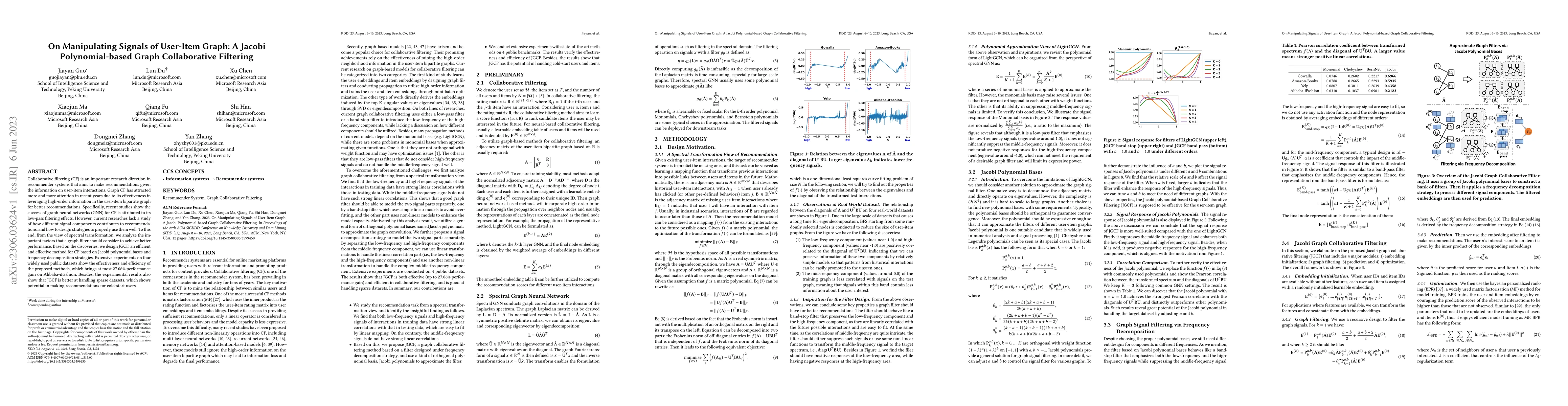 Thumbnail for On Manipulating Signals of User-Item Graph: A Jacobi Polynomial-based
  Graph Collaborative Filtering