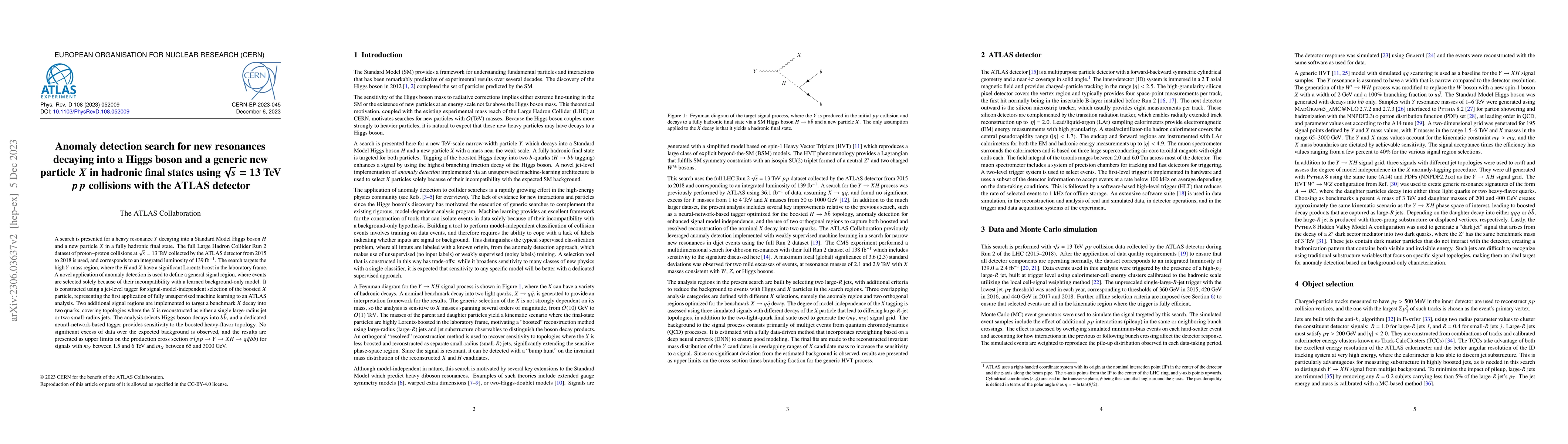 Thumbnail for Anomaly detection search for new resonances decaying into a Higgs boson
  and a generic new particle $X$ in hadronic final states using $\sqrt{s} = 13$
  TeV $pp$ collisions with the ATLAS detector