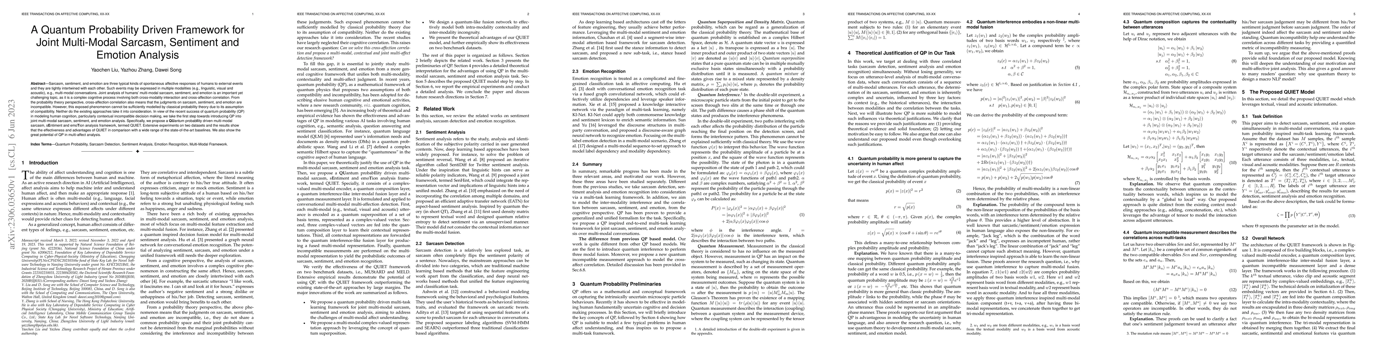 Thumbnail for A Quantum Probability Driven Framework for Joint Multi-Modal Sarcasm,
  Sentiment and Emotion Analysis