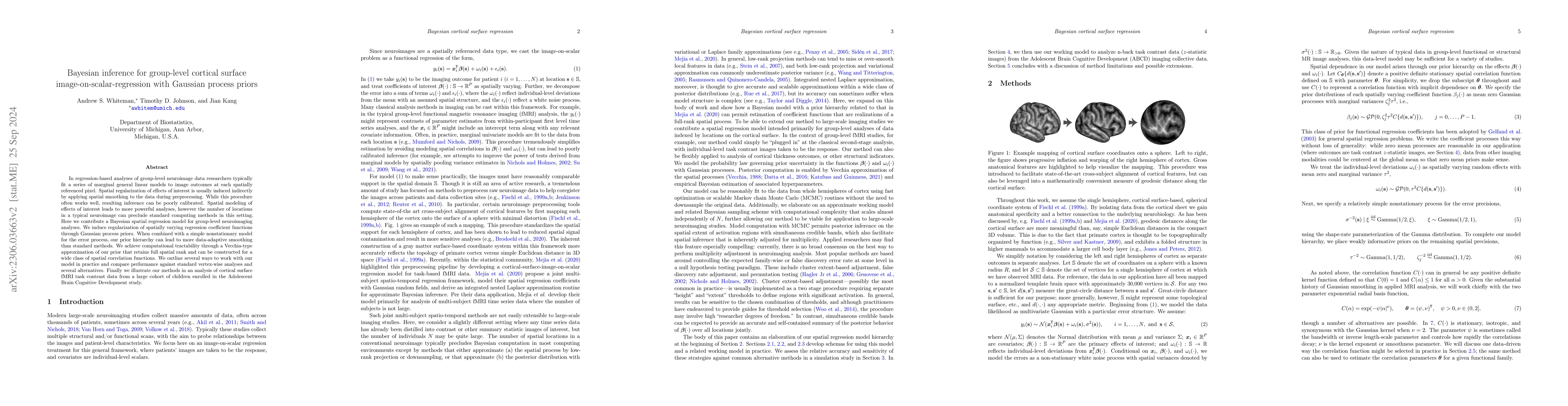 Thumbnail for Bayesian inference for group-level cortical surface
  image-on-scalar-regression with Gaussian process priors