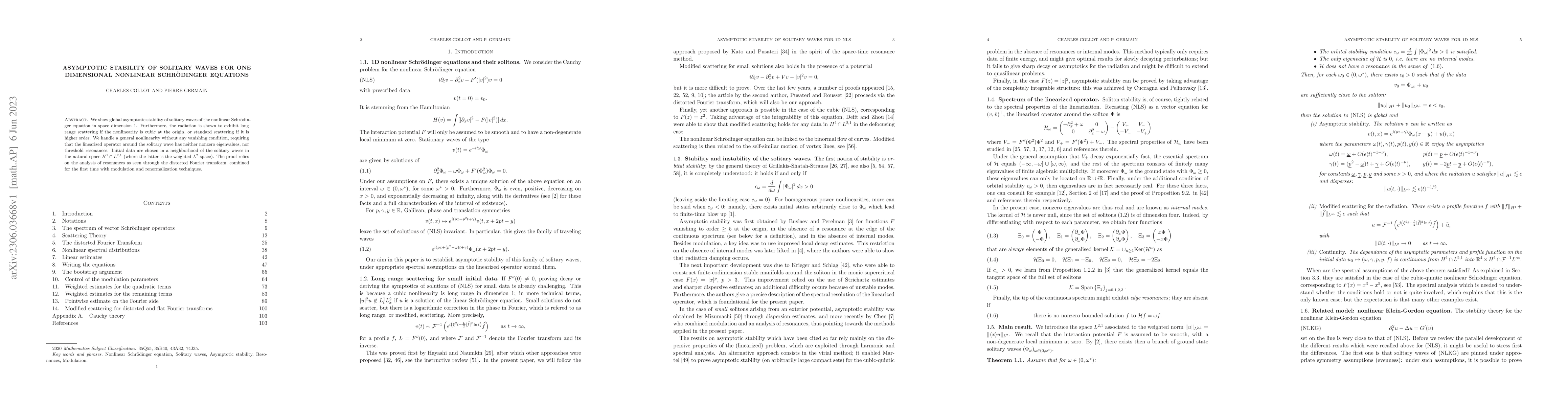 Thumbnail for Asymptotic Stability of Solitary Waves for One Dimensional Nonlinear
  Schr\"odinger Equations