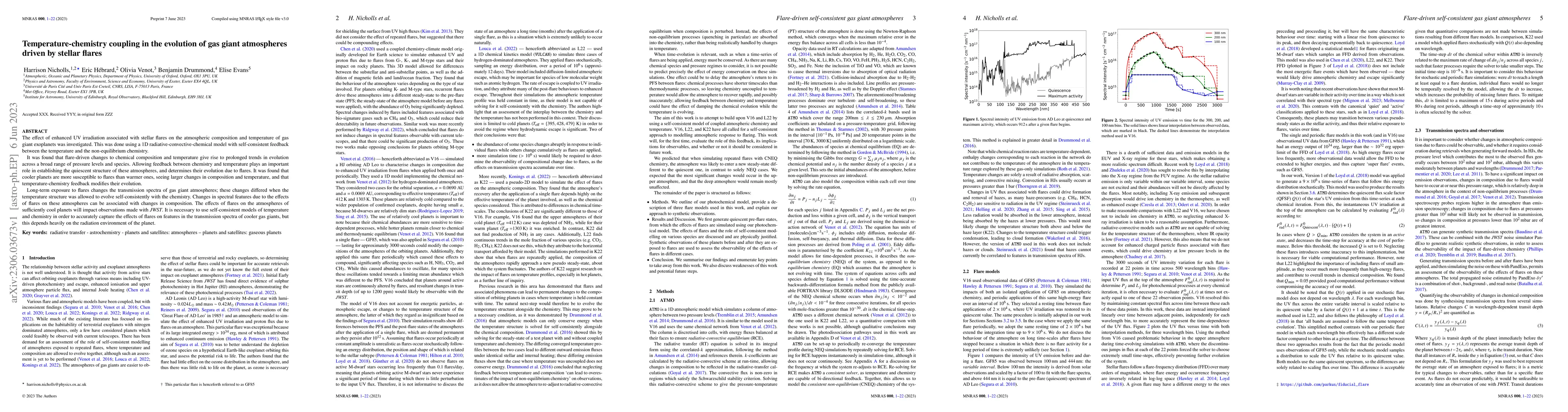 Thumbnail for Temperature-chemistry coupling in the evolution of gas giant atmospheres
  driven by stellar flares