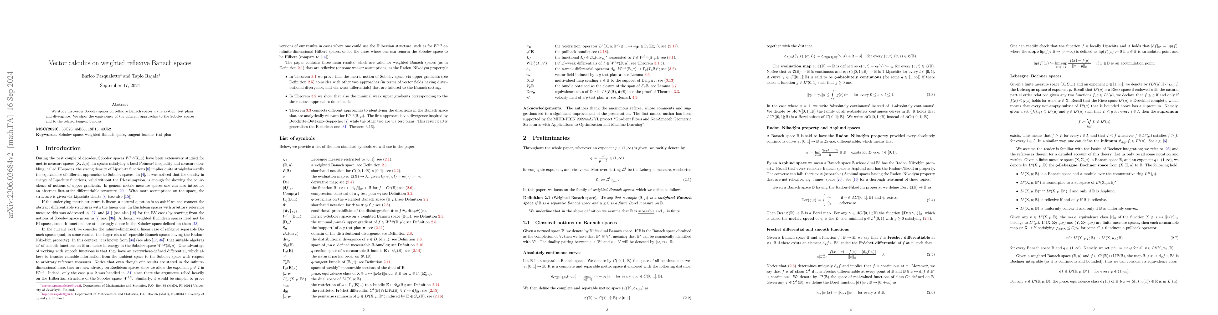 Thumbnail for Vector calculus on weighted reflexive Banach spaces