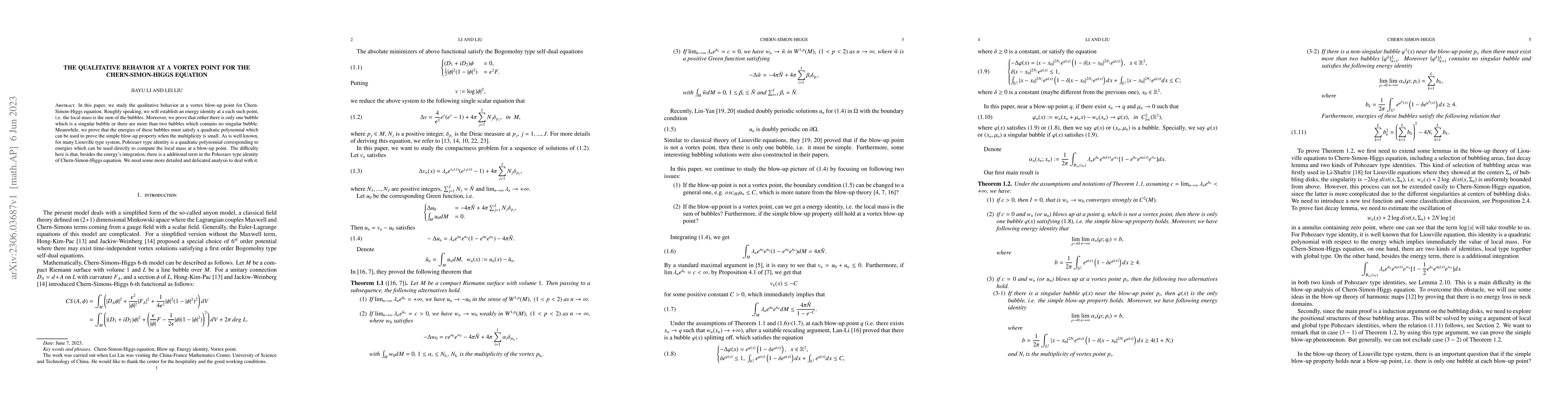 Thumbnail for The qualitative behavior at a vortex point for the Chern-Simon-Higgs
  equation