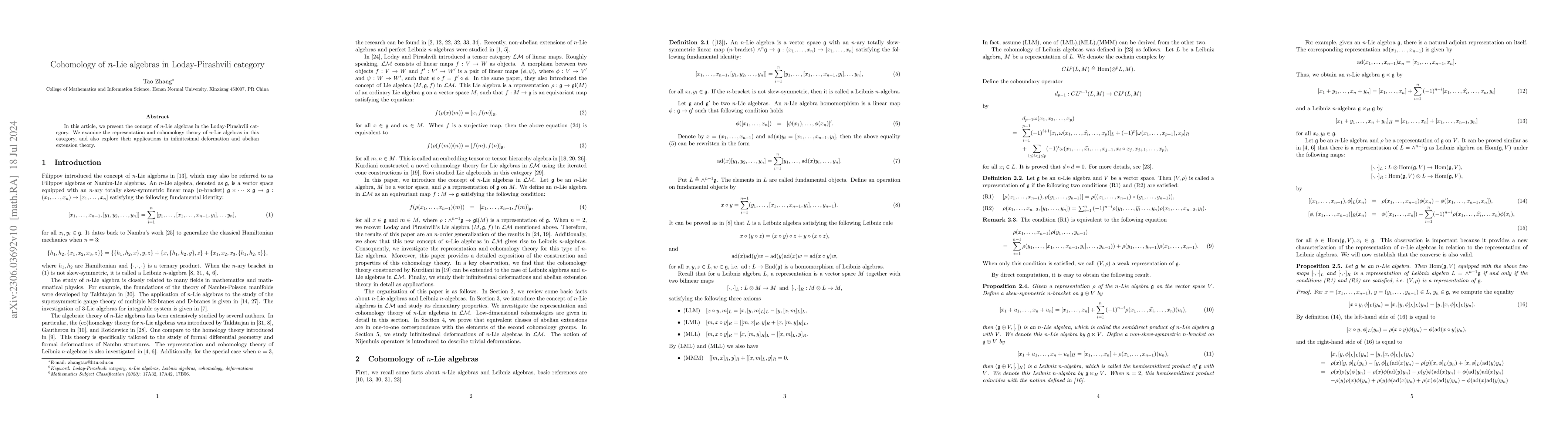 Thumbnail for Cohomology of $n$-Lie algebras in Loday-Pirashvili category