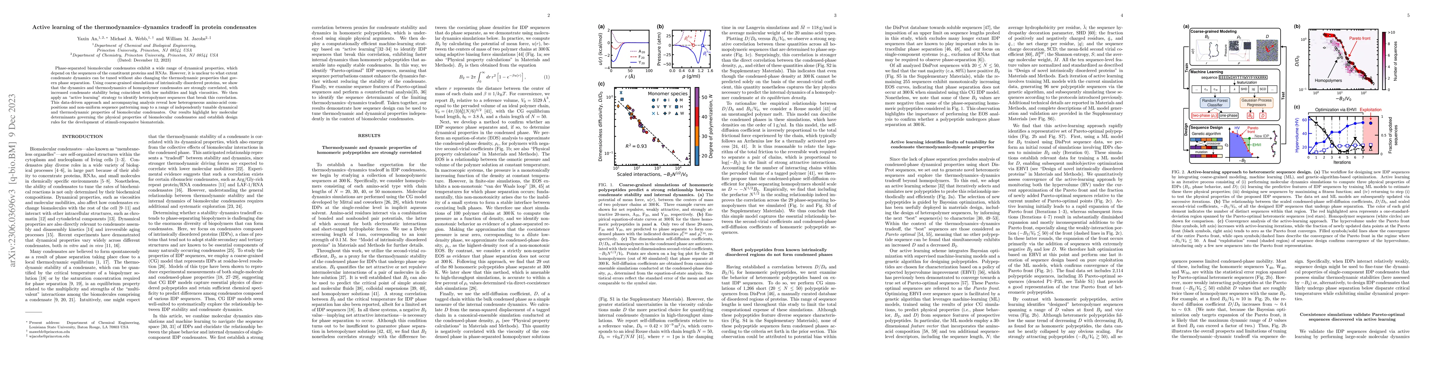 Thumbnail for Active learning of the thermodynamics-dynamics tradeoff in protein
  condensates