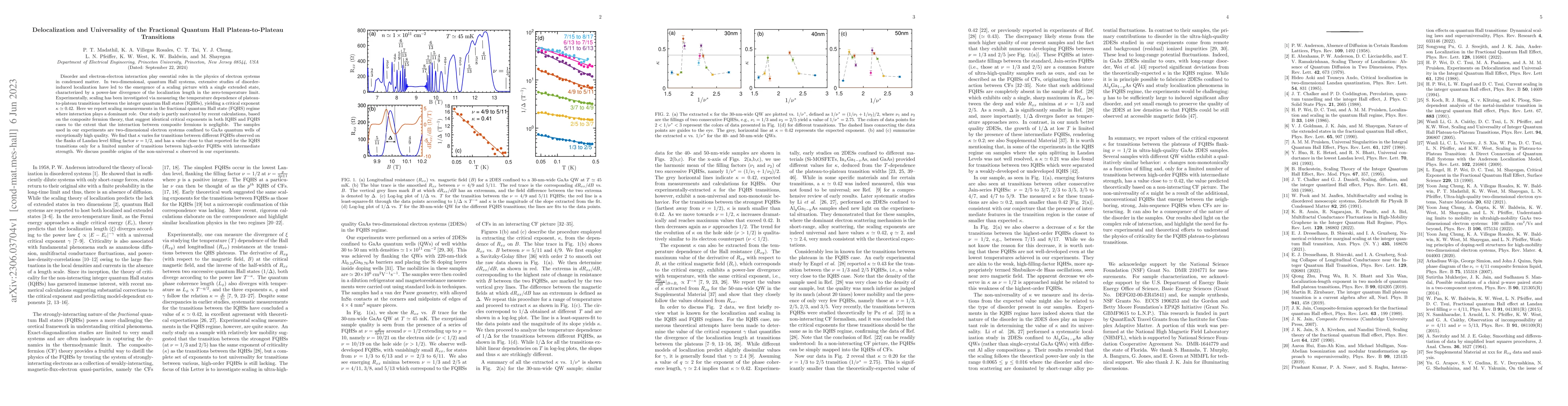 Thumbnail for Delocalization and Universality of the Fractional Quantum Hall
  Plateau-to-Plateau Transitions