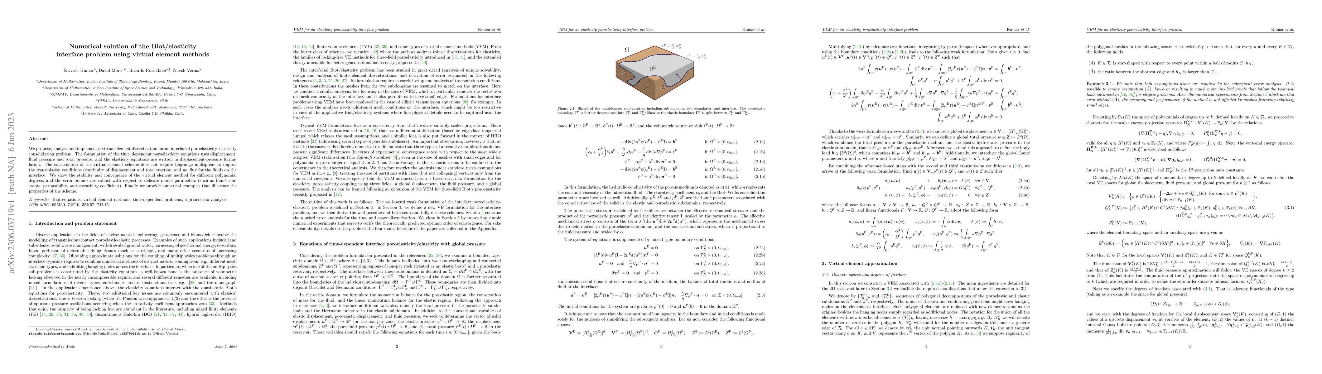 Thumbnail for Numerical solution of the Biot/elasticity interface problem using
  virtual element methods