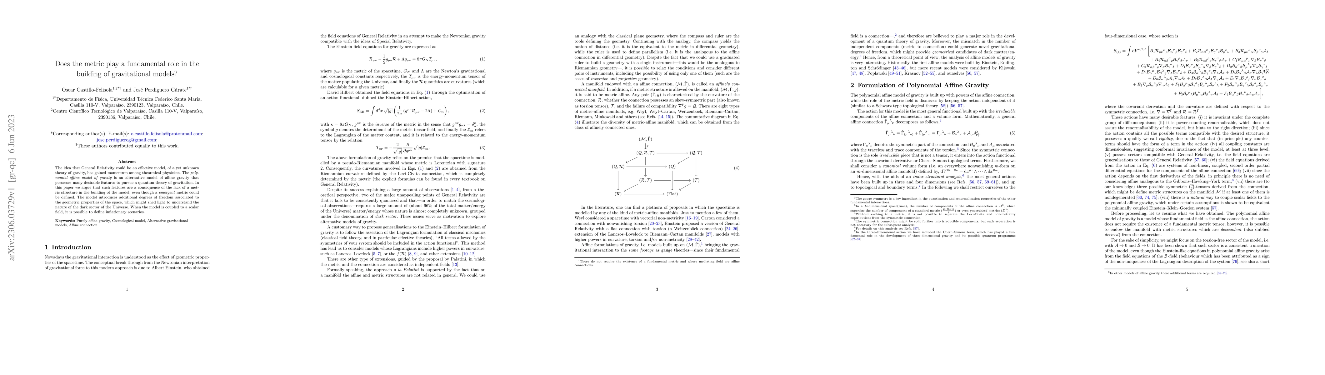 Thumbnail for Does the metric play a fundamental role in the building of gravitational
  models?