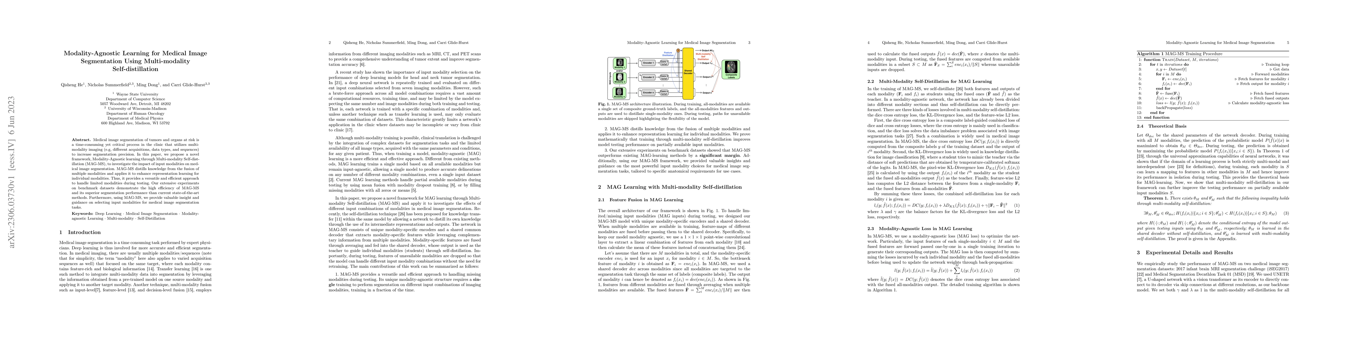 Thumbnail for Modality-Agnostic Learning for Medical Image Segmentation Using
  Multi-modality Self-distillation