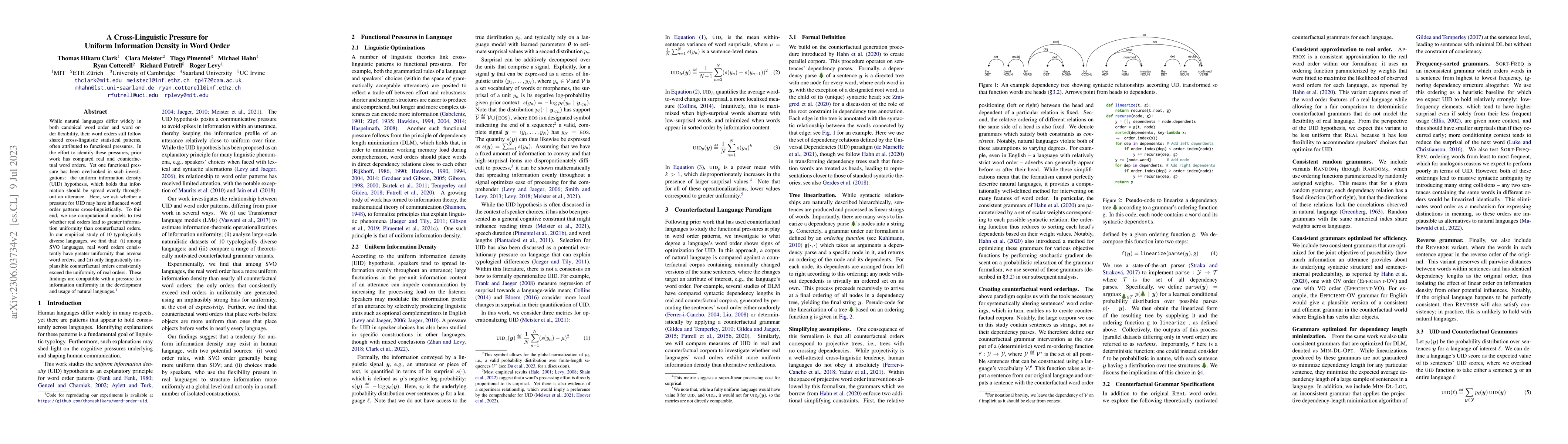Thumbnail for A Cross-Linguistic Pressure for Uniform Information Density in Word
  Order
