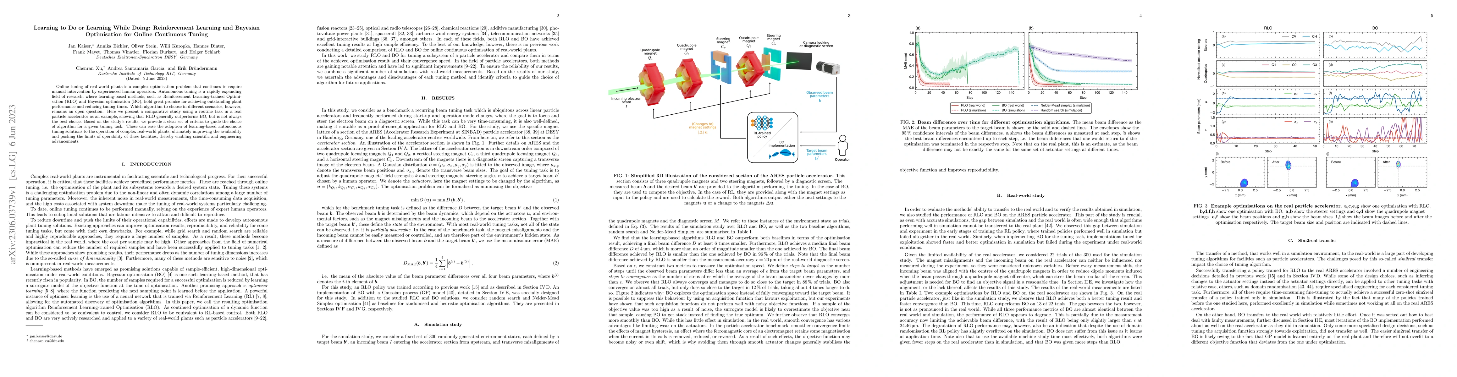 Thumbnail for Learning to Do or Learning While Doing: Reinforcement Learning and
  Bayesian Optimisation for Online Continuous Tuning