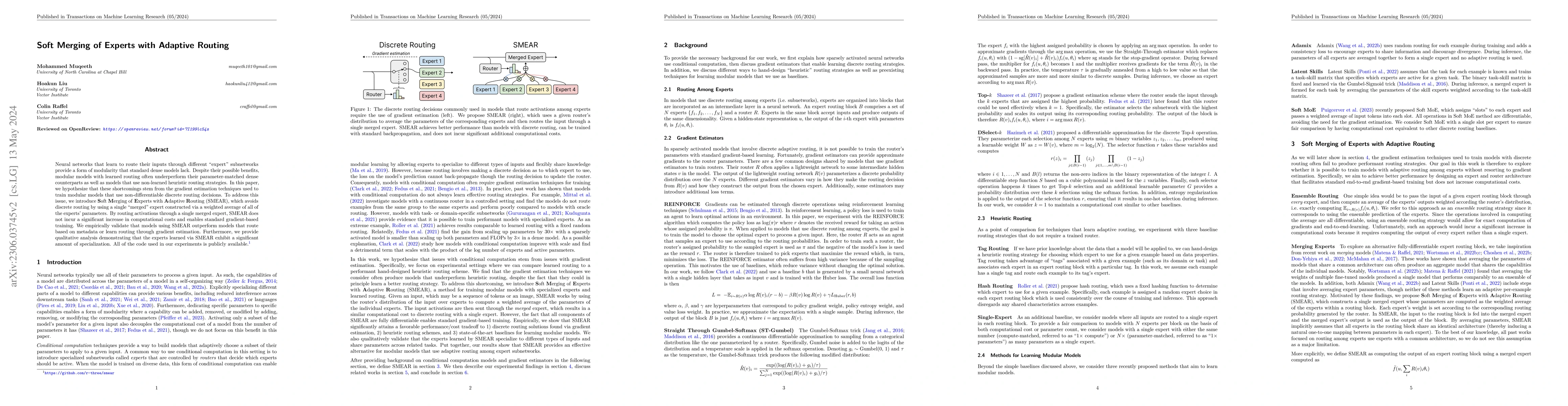 Thumbnail for Soft Merging of Experts with Adaptive Routing