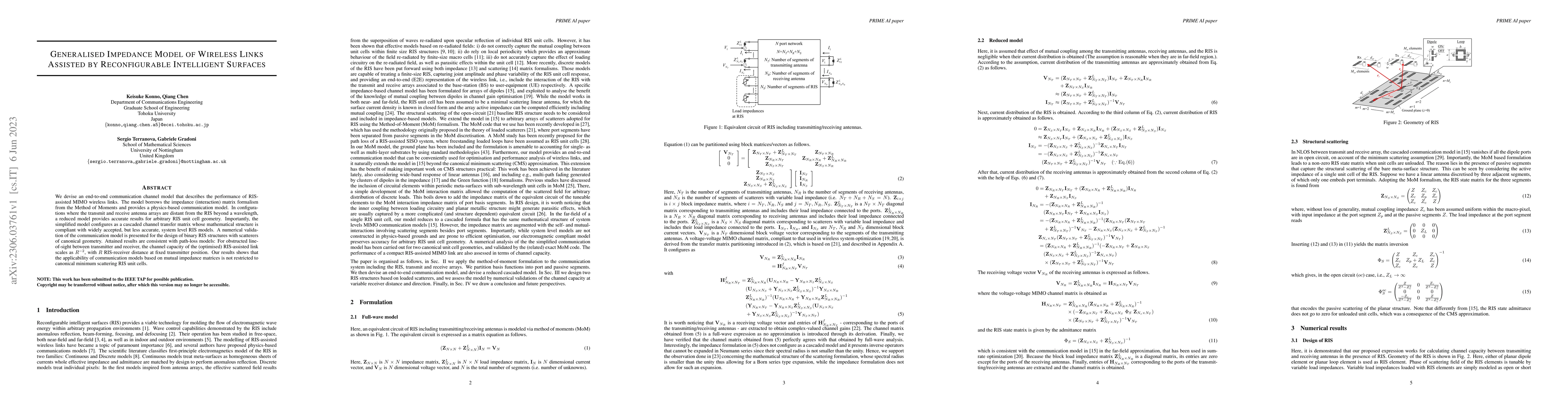 Thumbnail for Generalised Impedance Model of Wireless Links Assisted by Reconfigurable
  Intelligent Surfaces