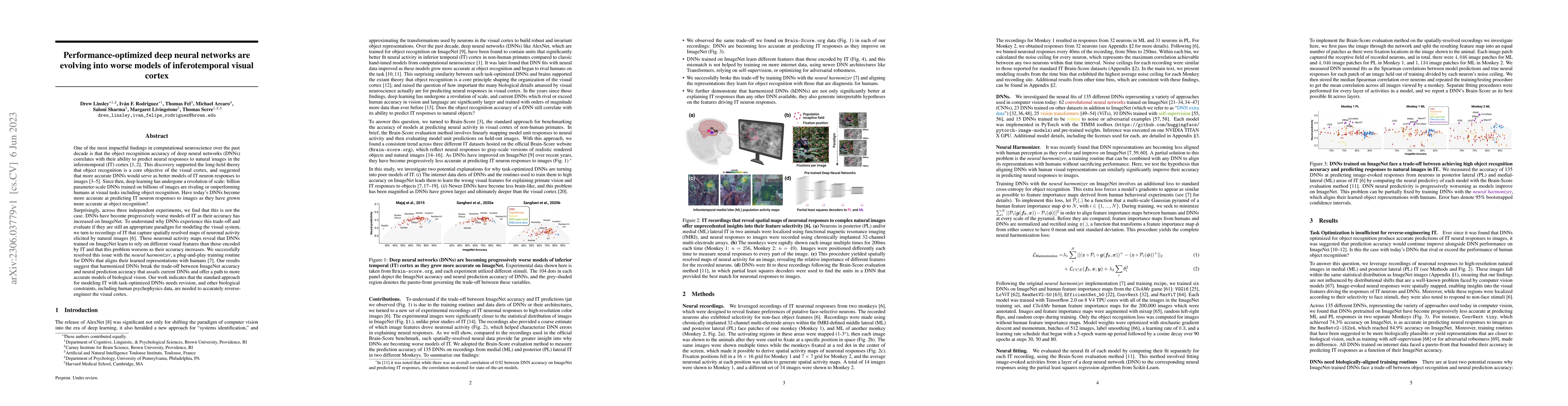 Thumbnail for Performance-optimized deep neural networks are evolving into worse
  models of inferotemporal visual cortex