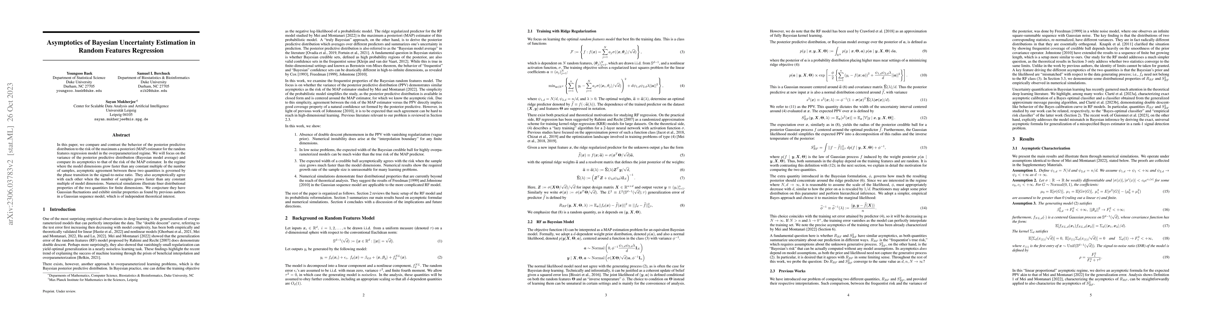 Thumbnail for Asymptotics of Bayesian Uncertainty Estimation in Random Features
  Regression