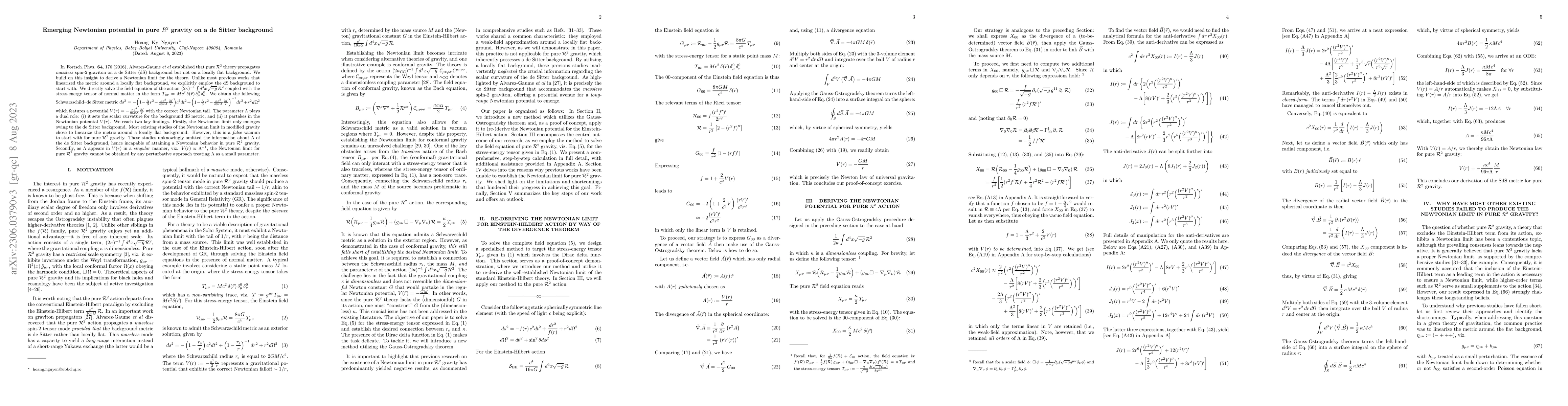 Thumbnail for Emerging Newtonian potential in pure $R^2$ gravity on a de Sitter
  background