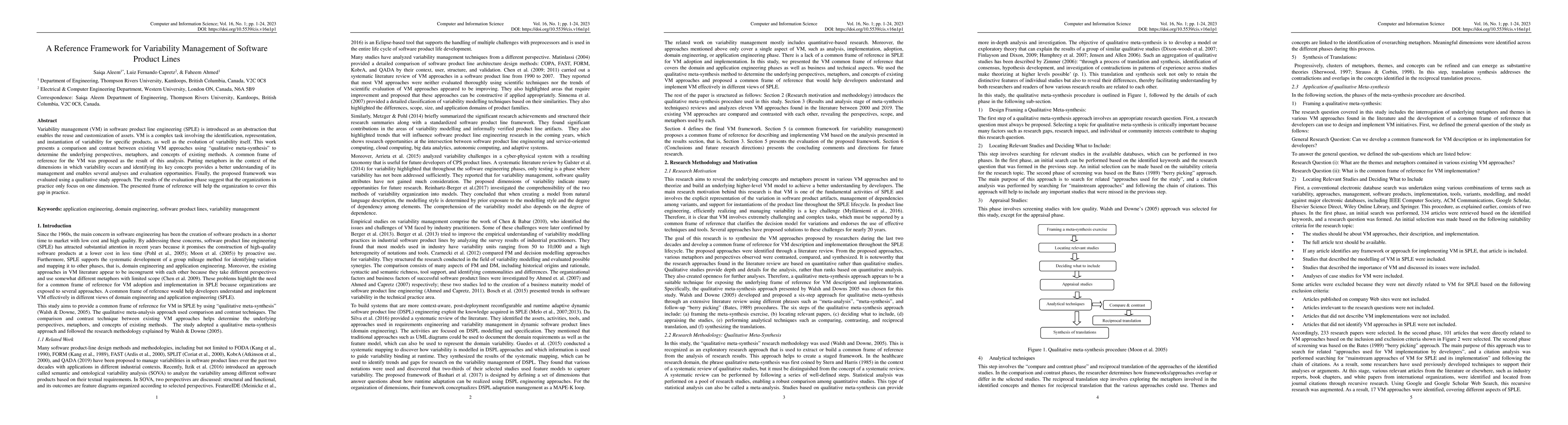 Thumbnail for A Reference Framework for Variability Management of Software Product
  Lines
