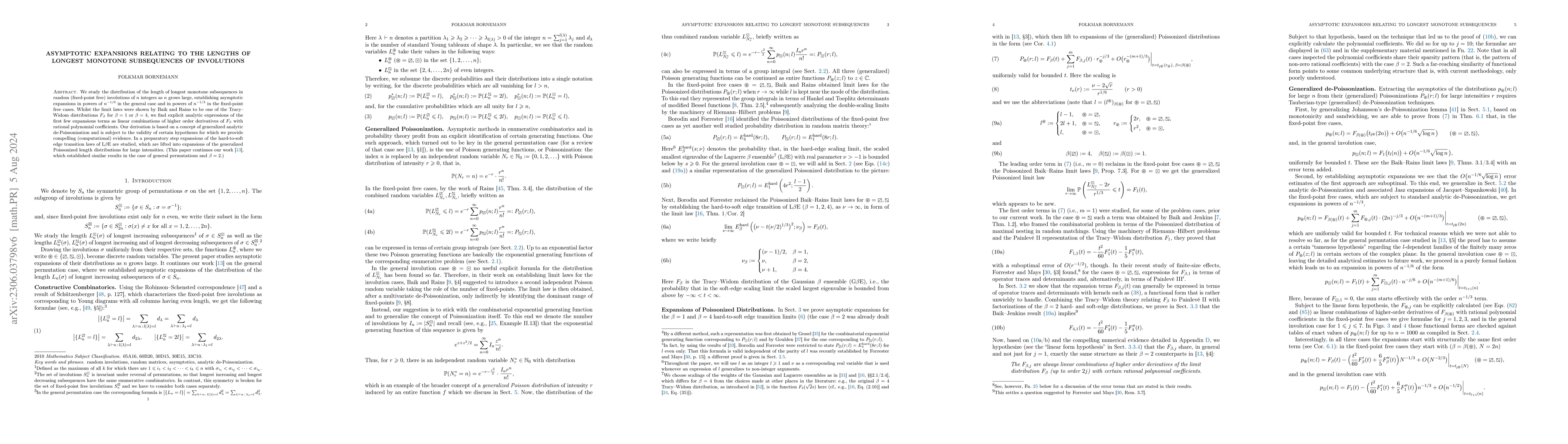 Thumbnail for Asymptotic expansions relating to the lengths of longest monotone
  subsequences of involutions