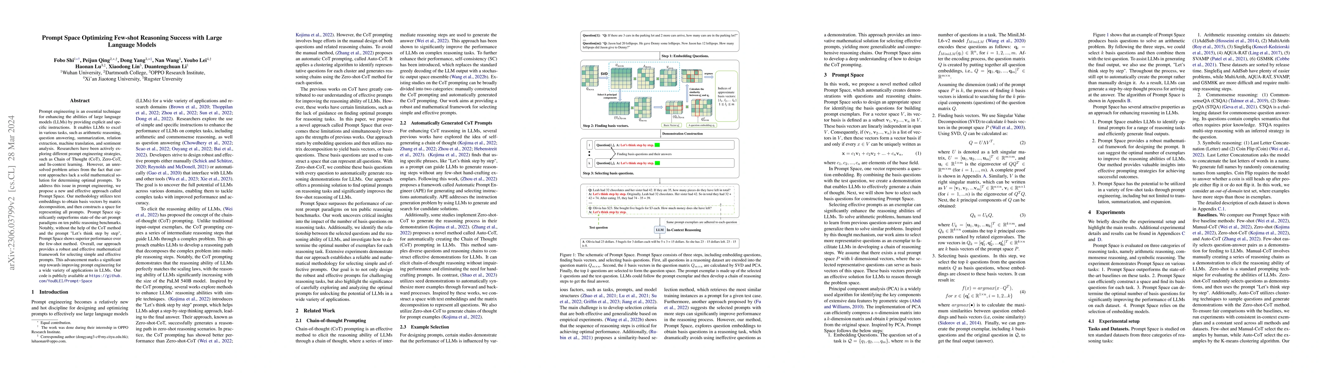 Thumbnail for Prompt Space Optimizing Few-shot Reasoning Success with Large Language
  Models