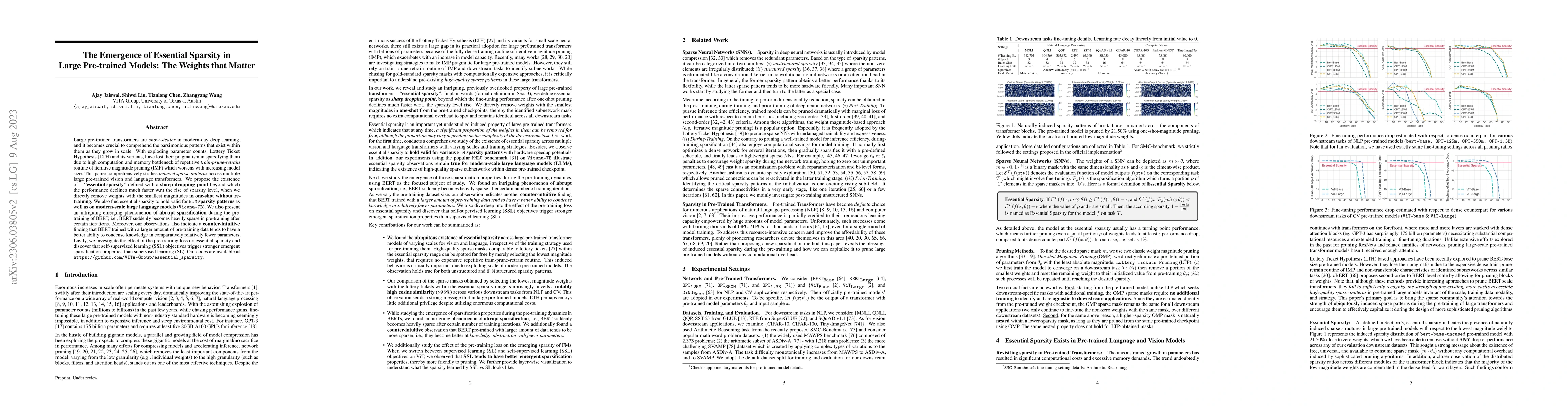 Thumbnail for The Emergence of Essential Sparsity in Large Pre-trained Models: The
  Weights that Matter