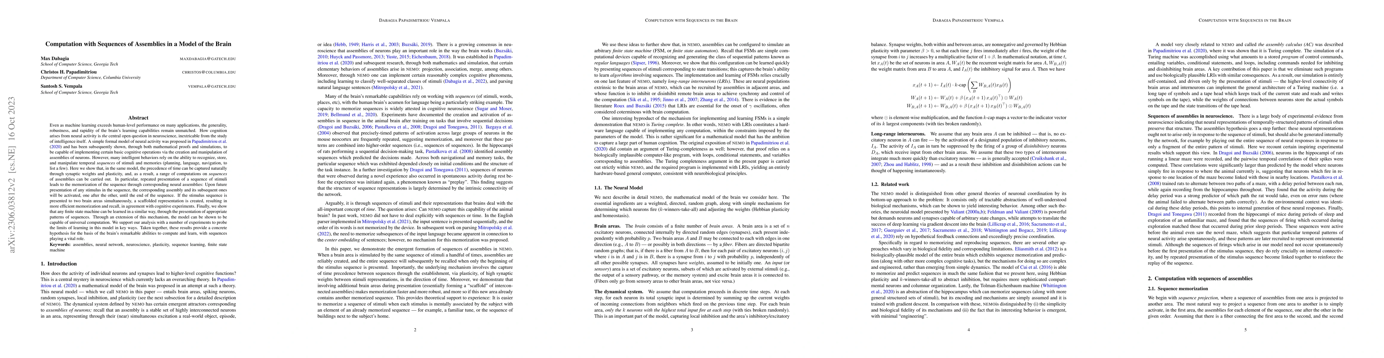 Thumbnail for Computation with Sequences in a Model of the Brain