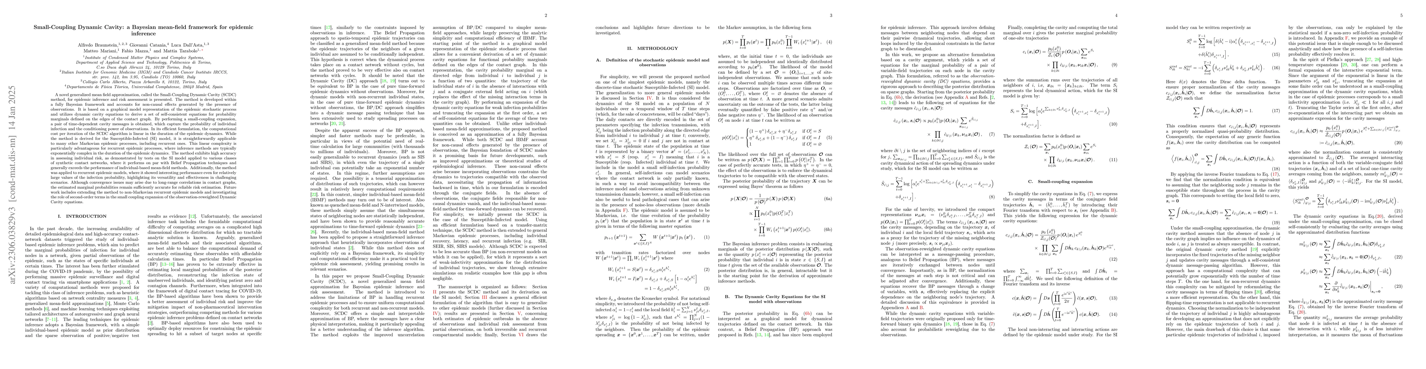 Thumbnail for Small-Coupling Dynamic Cavity: a Bayesian mean-field framework for
  epidemic inference
