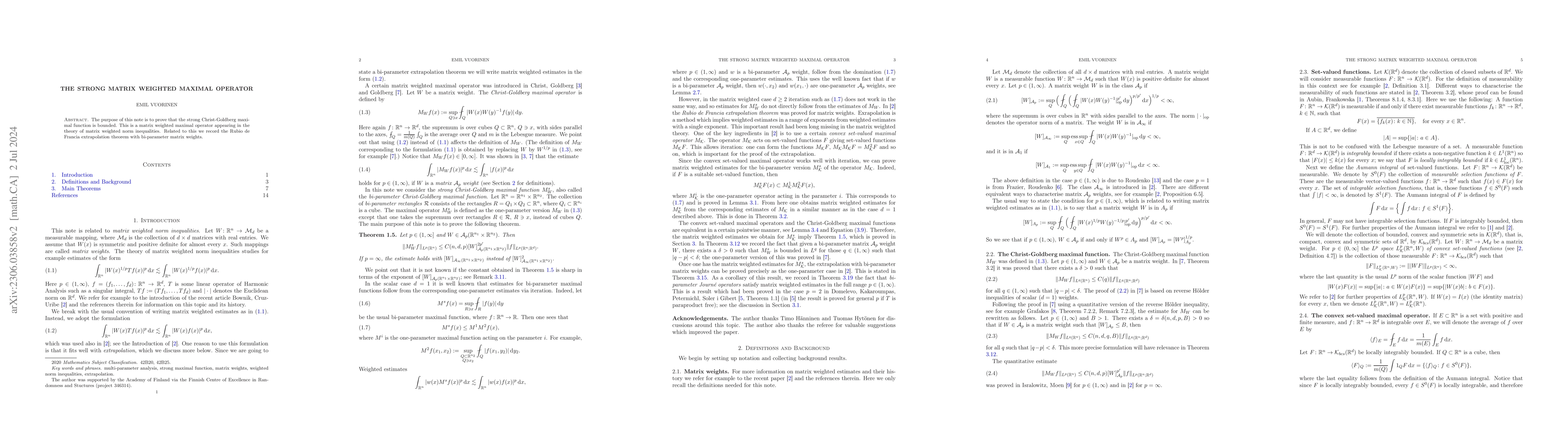 Thumbnail for The Strong Matrix Weighted Maximal Operator