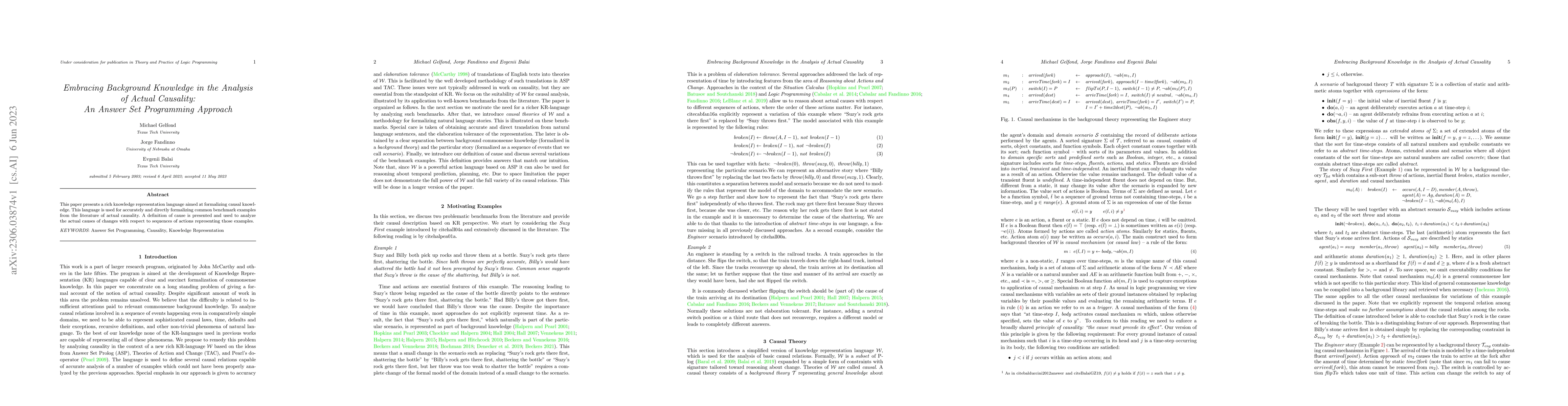 Thumbnail for Embracing Background Knowledge in the Analysis of Actual Causality: An
  Answer Set Programming Approach