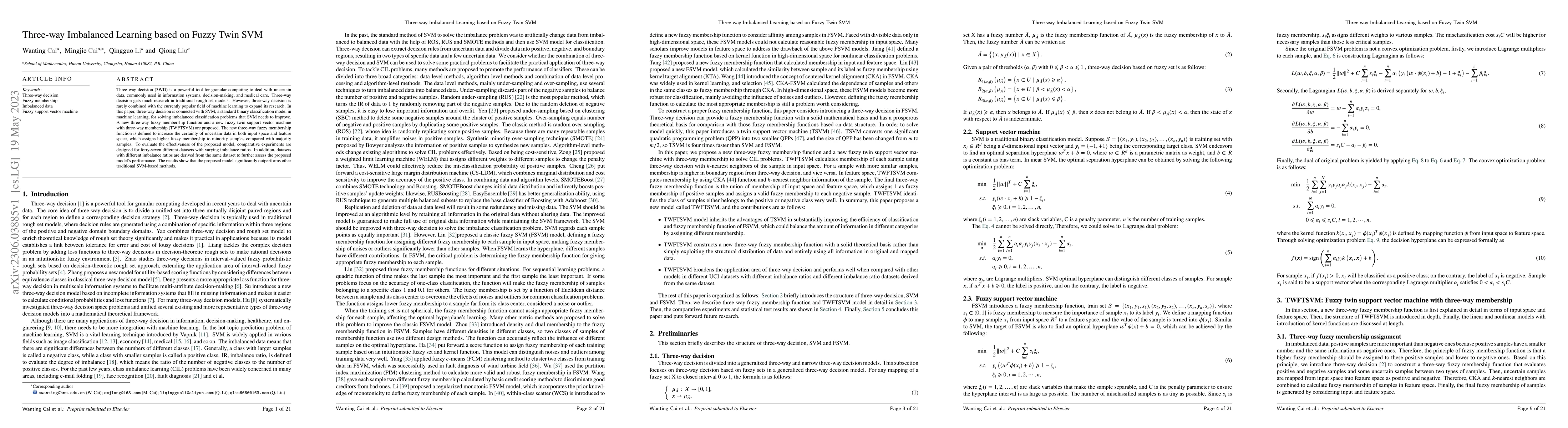 Thumbnail for Three-way Imbalanced Learning based on Fuzzy Twin SVM