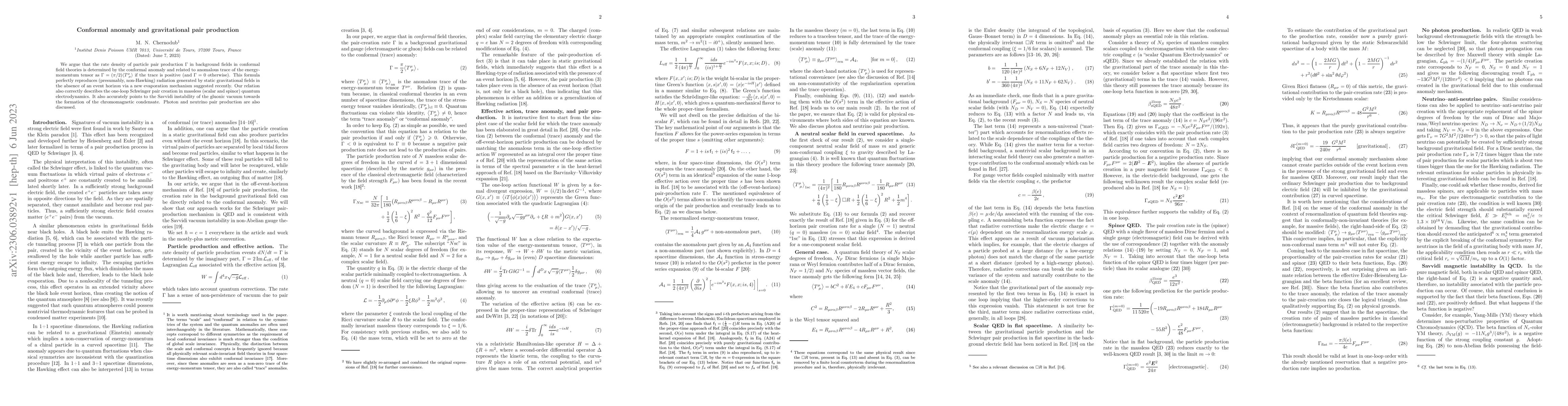Thumbnail for Conformal anomaly and gravitational pair production