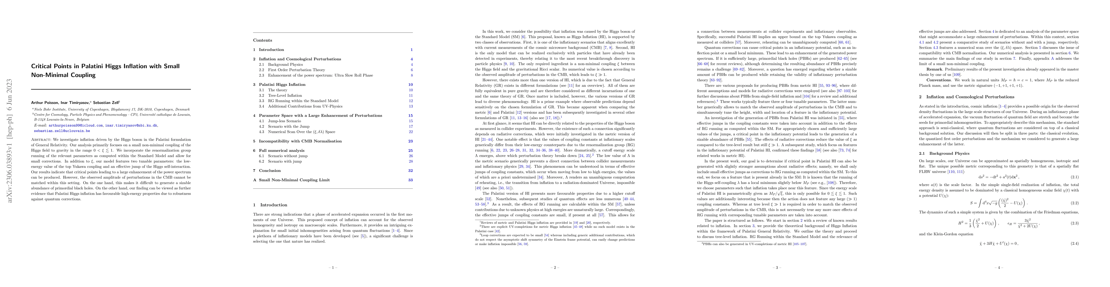 Thumbnail for Critical Points in Palatini Higgs Inflation with Small Non-Minimal
  Coupling